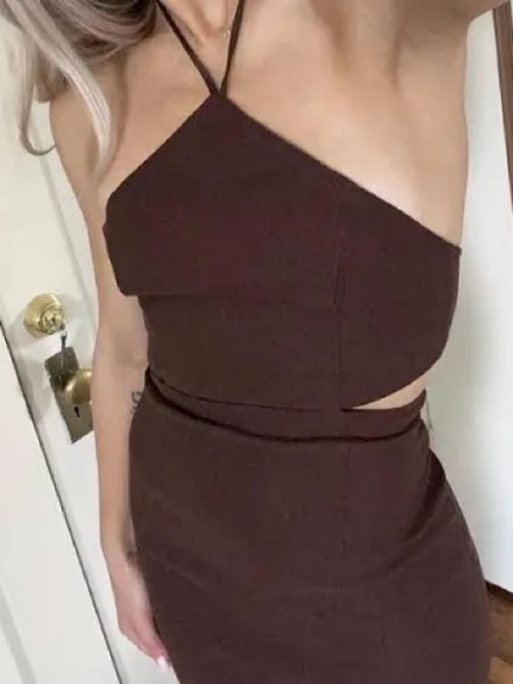 Princess Polly One-Shoulder Cutout Dress in Dark Brown